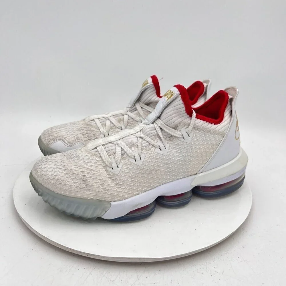 Nike LeBron James 16 Low Men Size 7.5 CI2668-100 Draft Night White Ice Gold Shoe